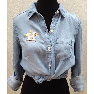 Houston Astros Shirt Women's Sonoma XS  Chambray Button Down Baseball Shirt B20
